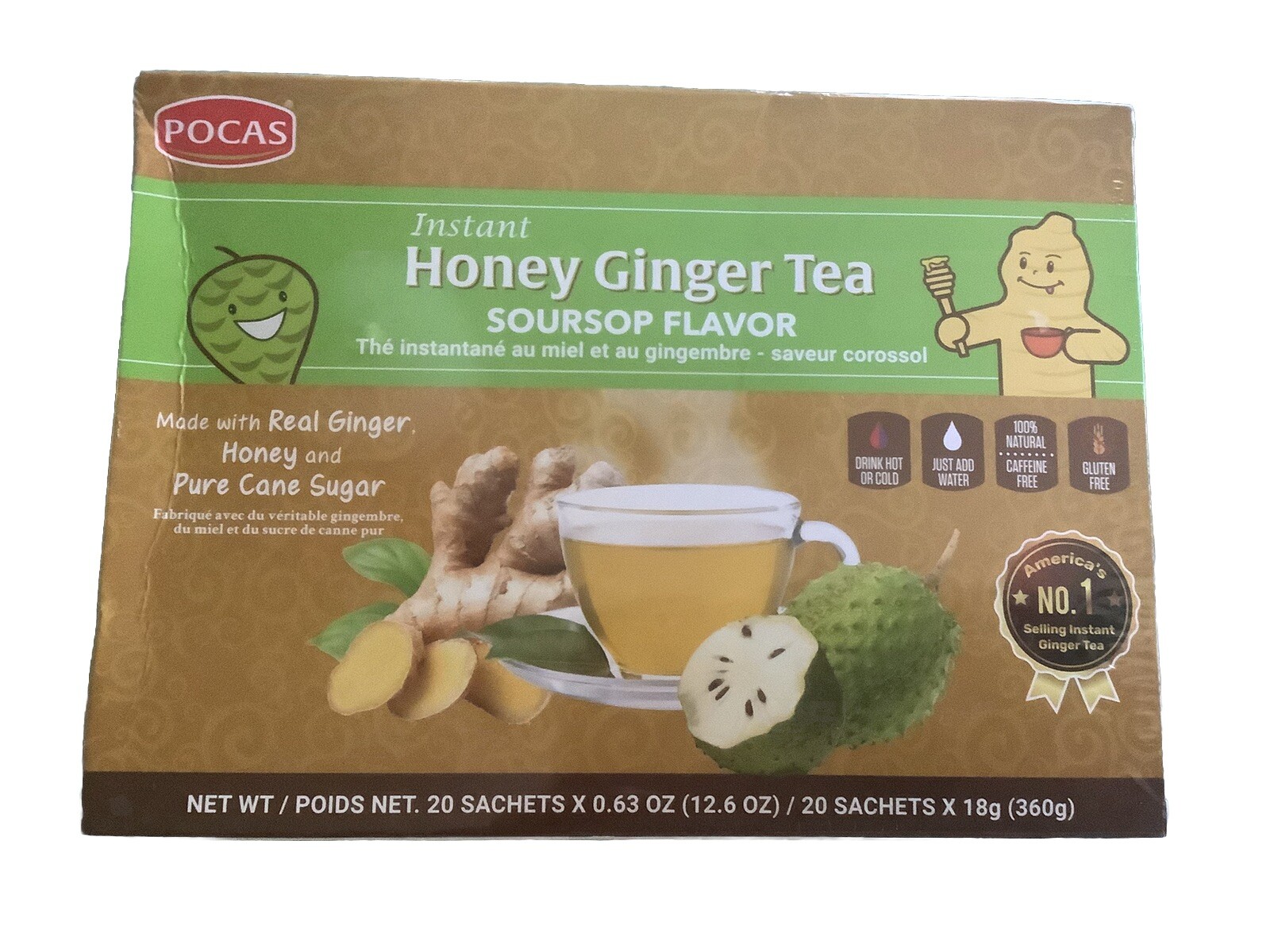 Pocas Honey Ginger Tea original Made w/ Real Ginger &Pure Cane Sugar 20 Bag In