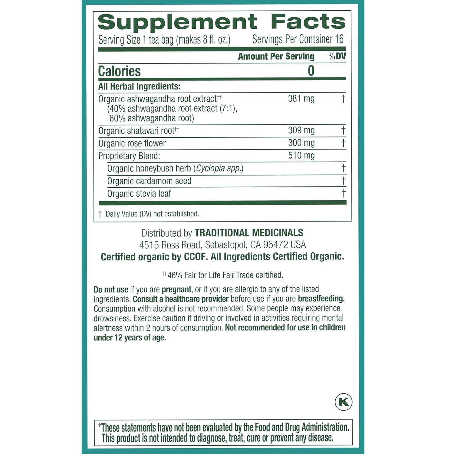 Traditional Medicinals Organic, Stress Ease Calm with Adaptogens, Ashwagandha &
