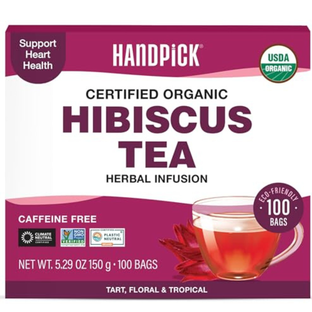 HANDPICK, Organic Hibiscus Tea Bags (100 Tea Bags) | Caffeine-Free, 100% Natural