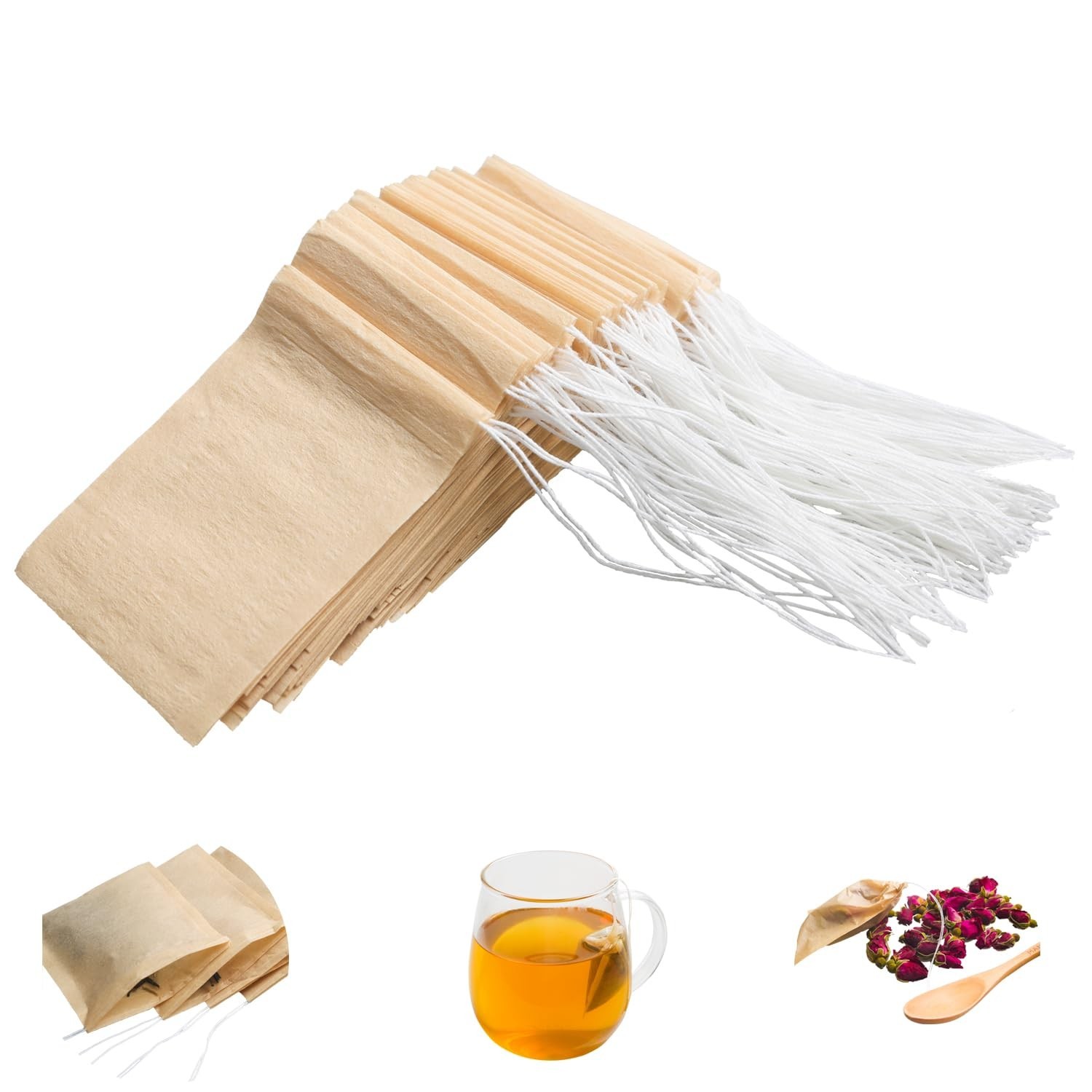 100Pieces Disposable Tea Bags for Loose Tea Unbleached Drawstring Filter Bags US