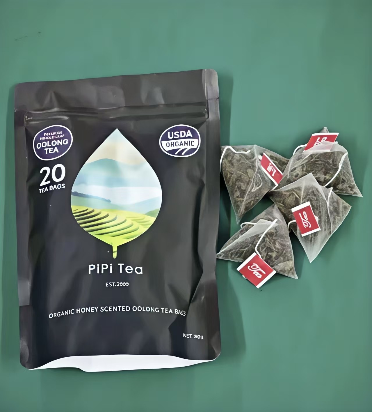 2Pack PiPi Tea Organic Oolong Tea Bags – Whole Leaf, 20 Bags 4g Each – Cortisol