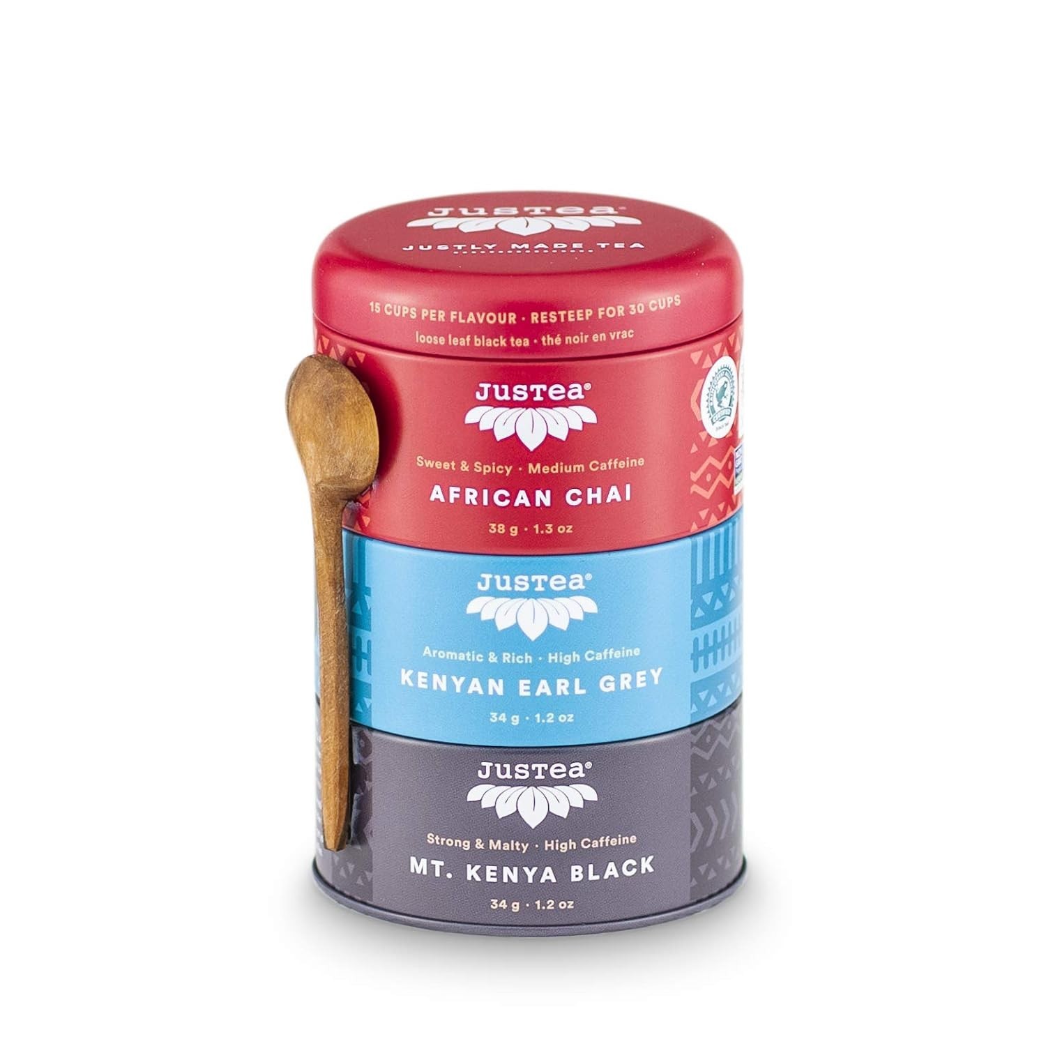 Black Tea Trio | Stacking Tins Variety Pack with Hand Carved Tea Spoon | Loos…