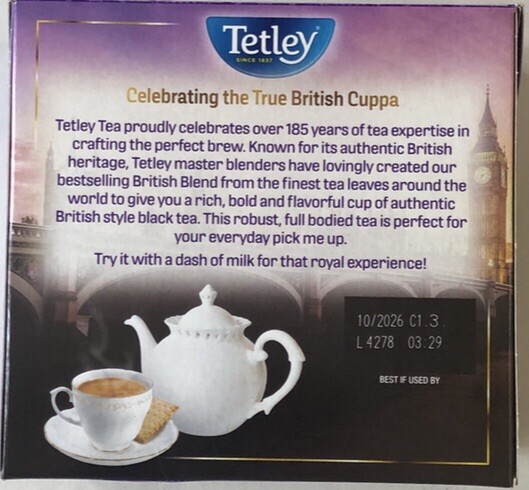 Tetley British Blend Premium Black Tea, 1 Box – 80 Count Tea Bags. Net WT 7oz