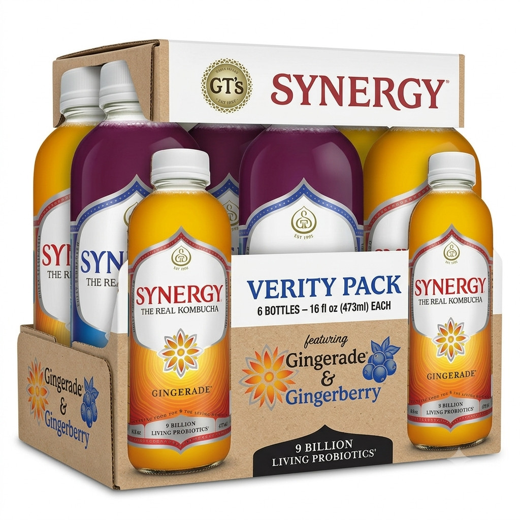 Synergy Kombucha Gingerberry & Gingerade 16oz 6 Pack Variety Drink