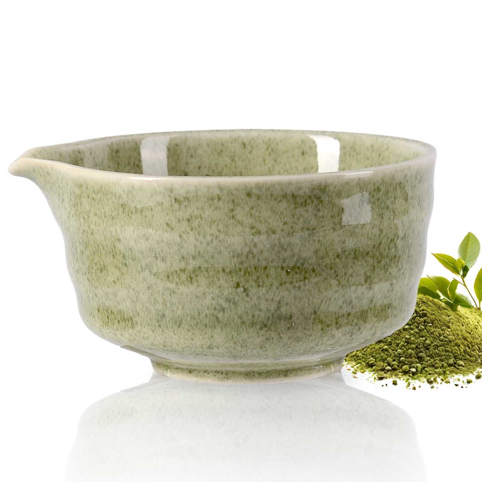 CAMATET Matcha Bowl with Spout, 500 ml/18 oz Ceramic Large, Green