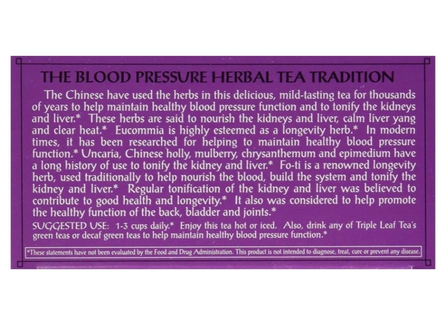 3 Boxes – Triple Leaf Tea Blood Pressure Tea Total 60 Tea Bags Herbal