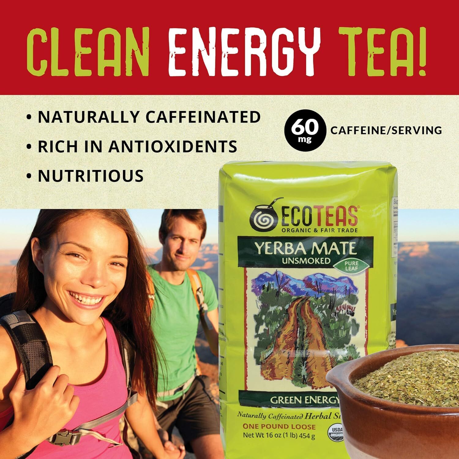 Eco Teas Organic Yerba Mate Green Energy Loose Leaf Tea 1 Lb