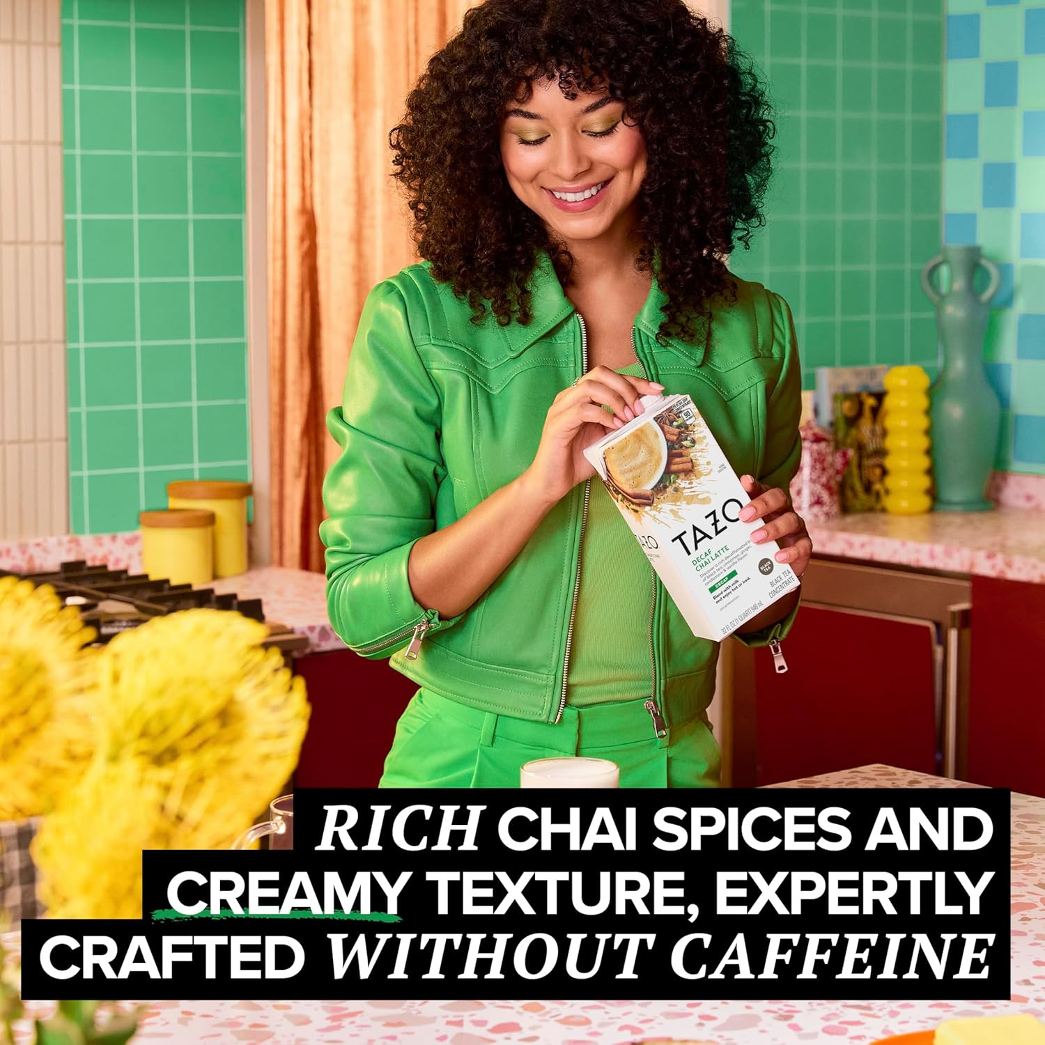 TAZO Decaf Chai Latte, Black Tea Concentrate, Easy-To-Serve Chai Tea for Everyda
