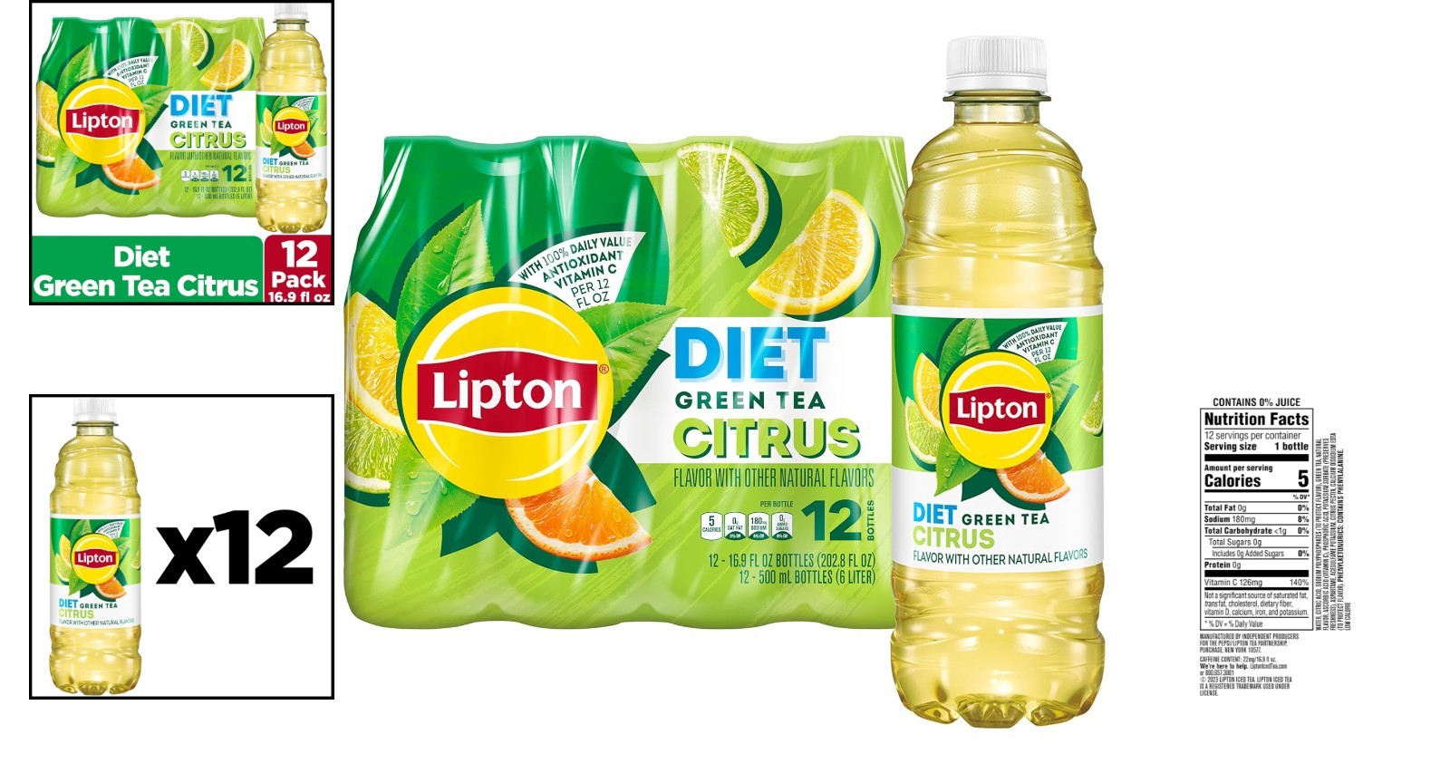 Revitalize Your Day: Pack of 12 Diet Green Tea Citrus – Zero Calories!