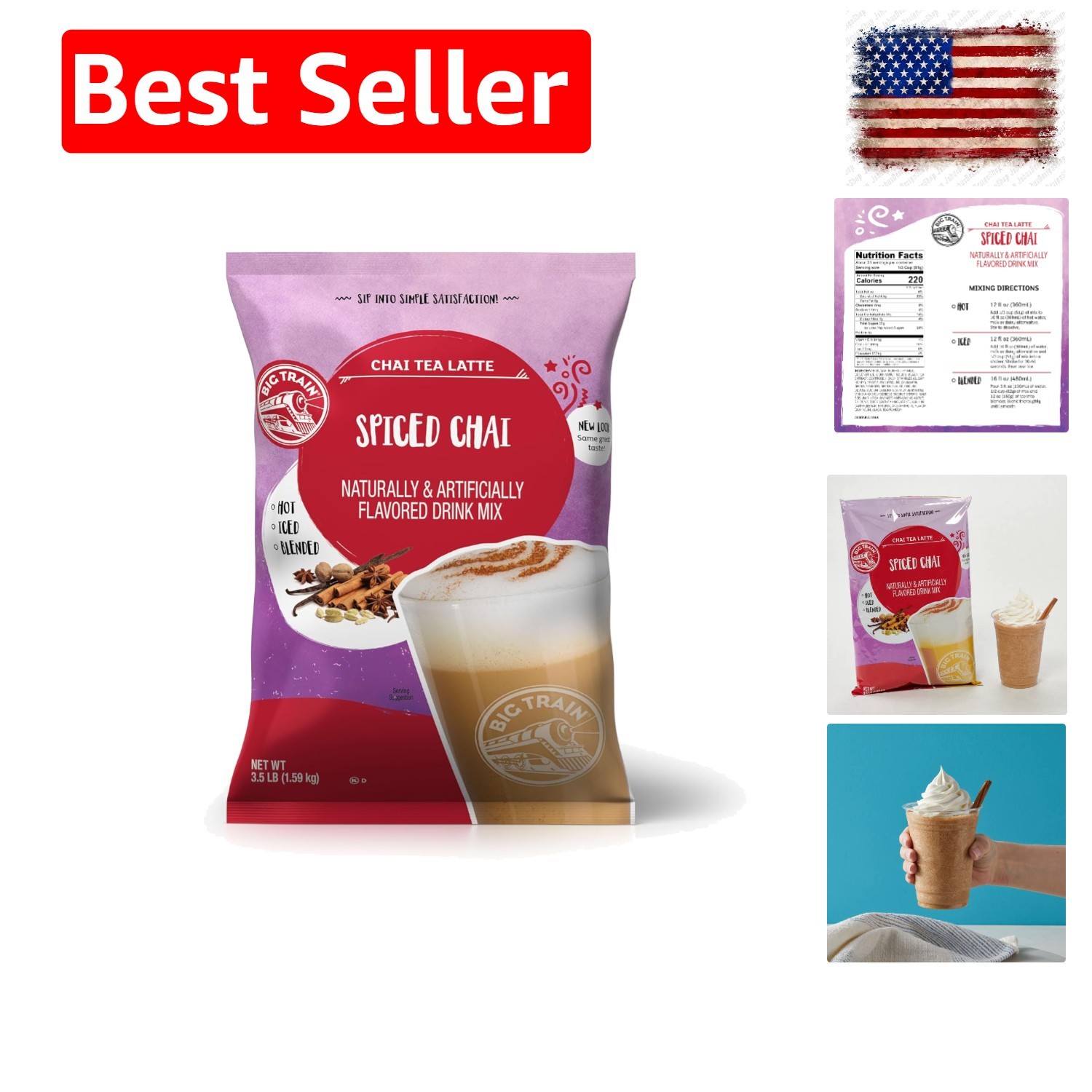Spiced Chai Tea Latte Beverage Mix, 3.5 Pound Pack of 1
