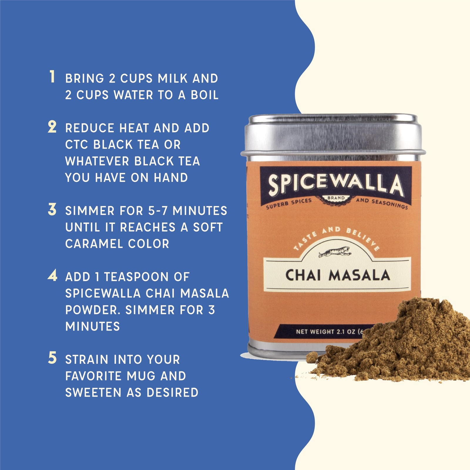 Chai Masala Spice Mix 2.1oz Unsweetened Powder Ginger Cardamom Cinnamon Tea