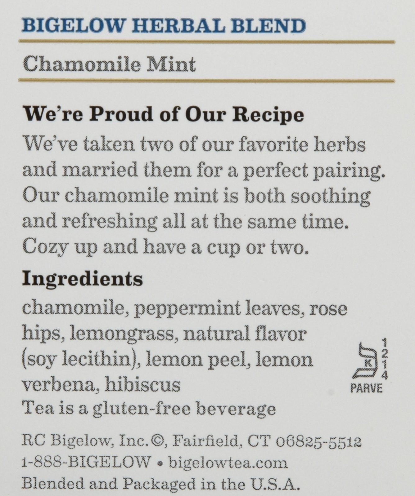 Bigelow Chamomile Mint Herbal Tea 20 Bags Caffeine Meter 1.09oz Pack