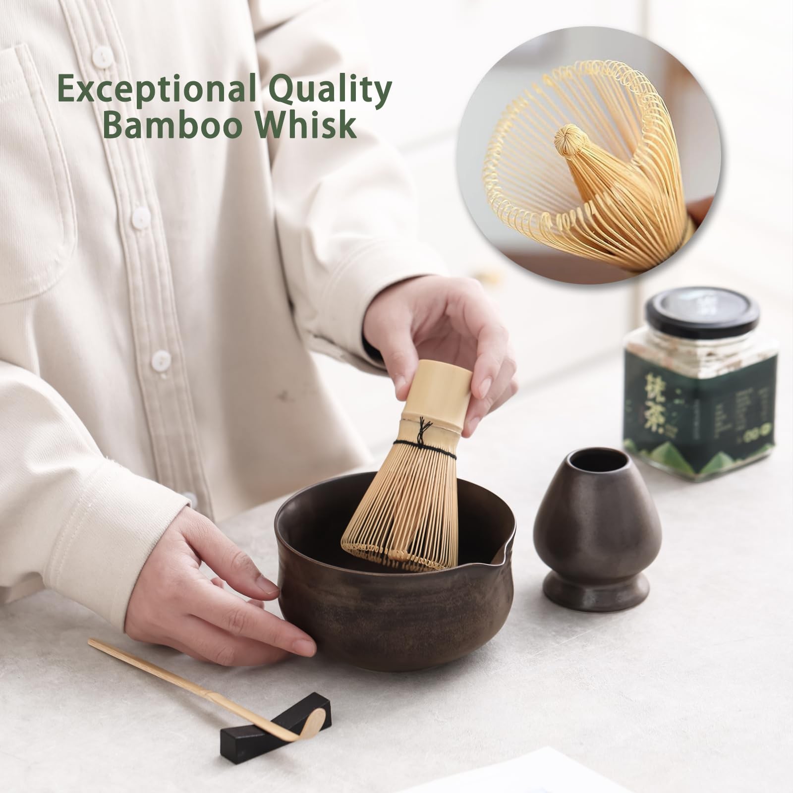 Matcha Set, Japanese Tea Set Includes Matcha Bowl with Spout, Matcha Whisk Ho…