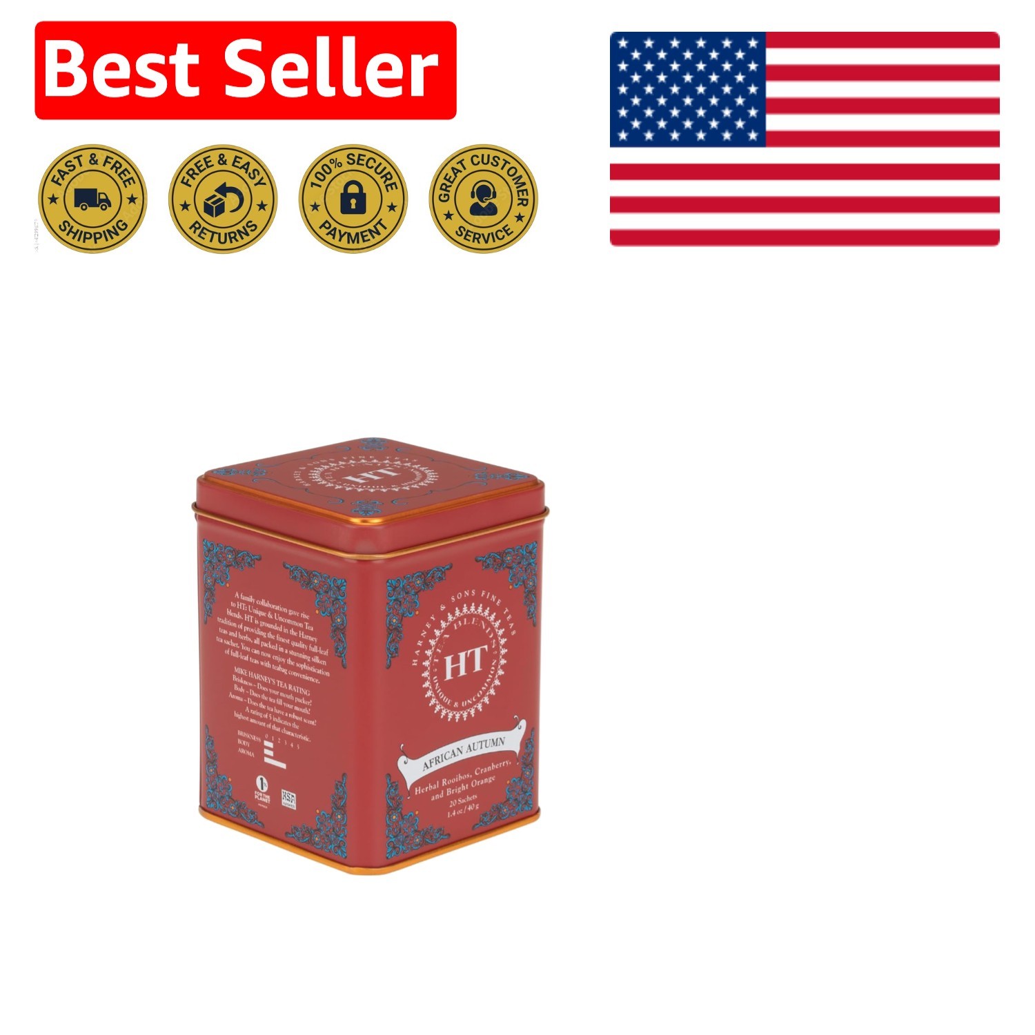 Kosher African Autumn Rooibos Tea – 20 Sachets – Herbal, Caffeine-Free Delight