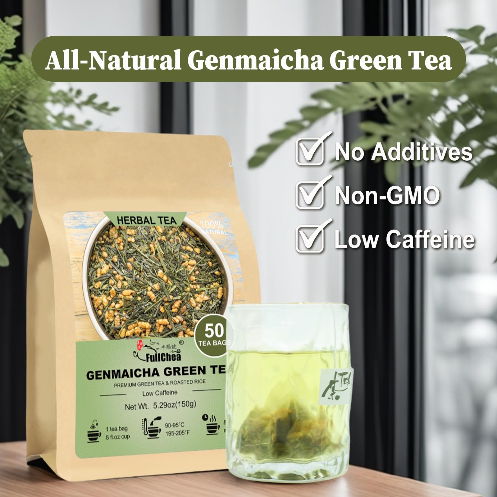 FullChea – Genmaicha Tea bags, 50 Teabags – Genmaicha Green Tea with Roasted …