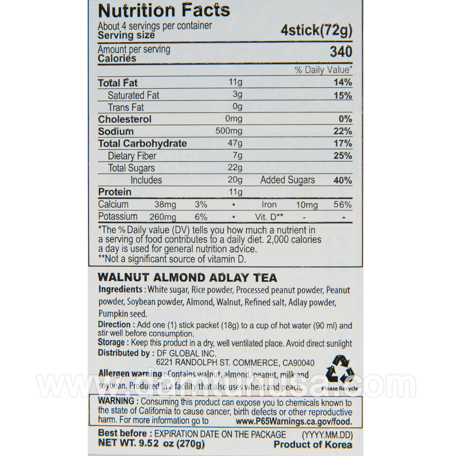 DAMTUH All Natural Walnut Almond Adlay Tea 15 Sticks x 1 Box, Caffeine Free