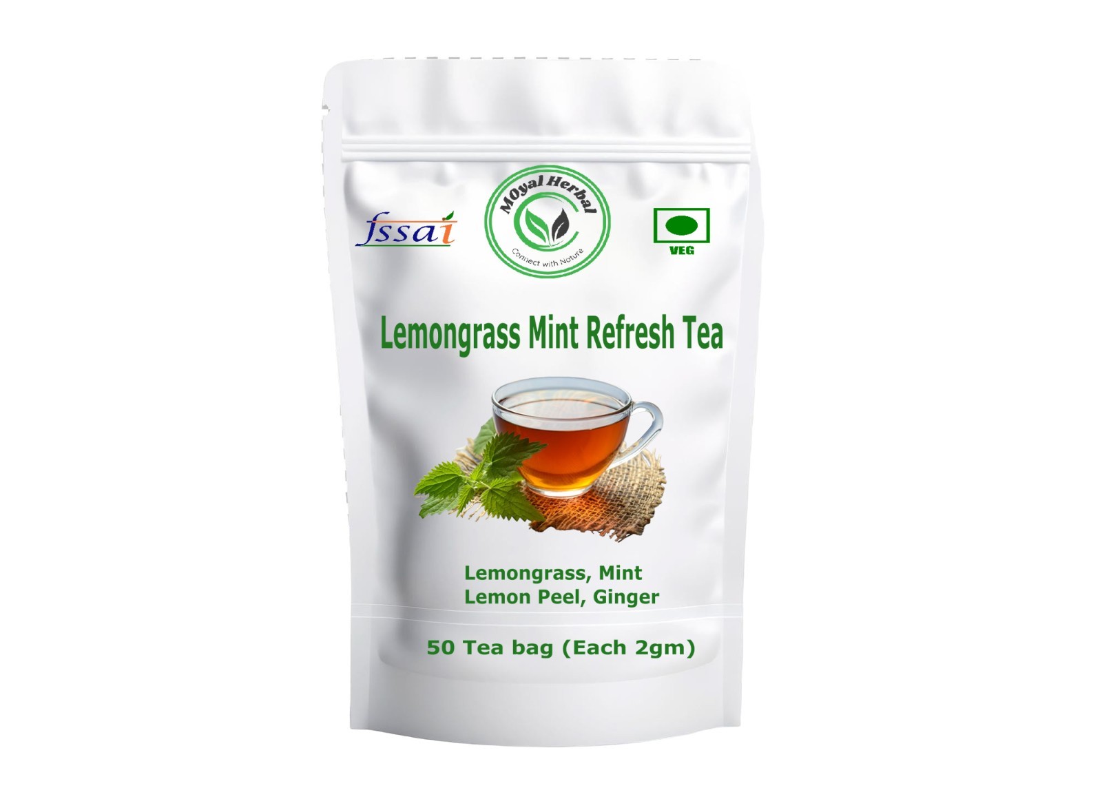 50 tea Bag Lemongrass Mint Refresh Tea | Ginger & Lemon Peel Herbal Tea Blend