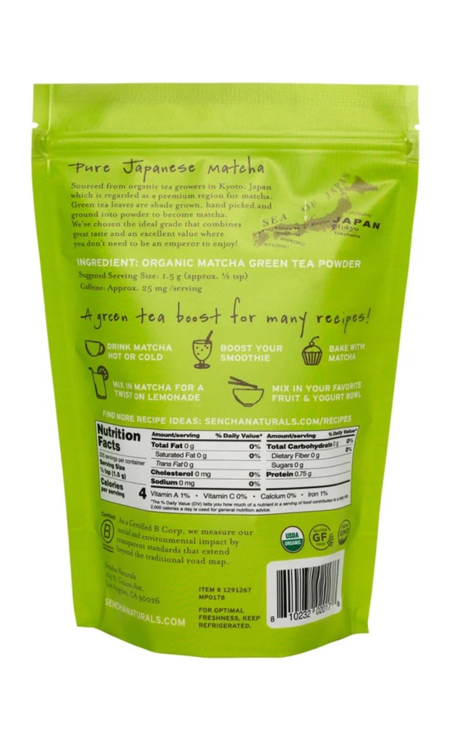 Sencha Naturals Everyday Matcha Green Tea Powder, 12 Ounce, EXP DATE 07/2027