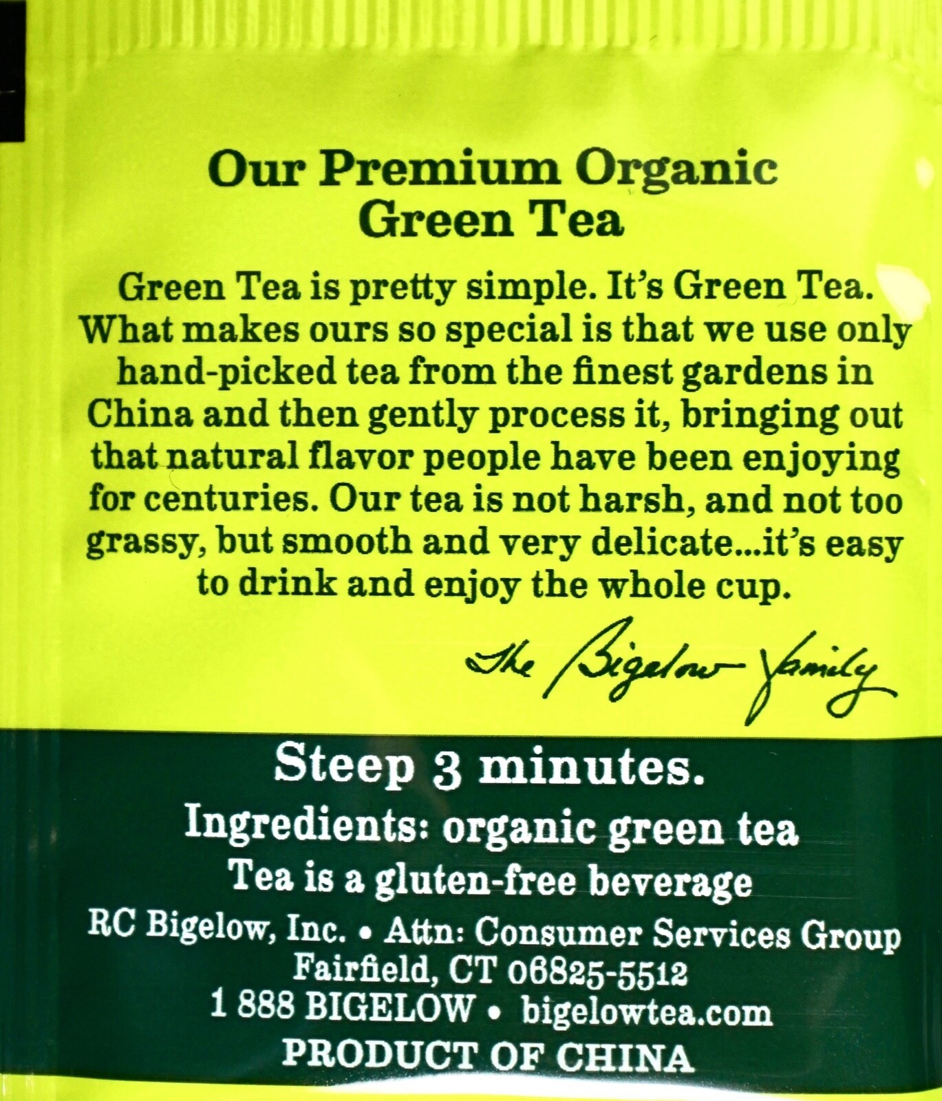Bigelow Premium 100% Organic Chinese Green Tea, Individually Wrapped