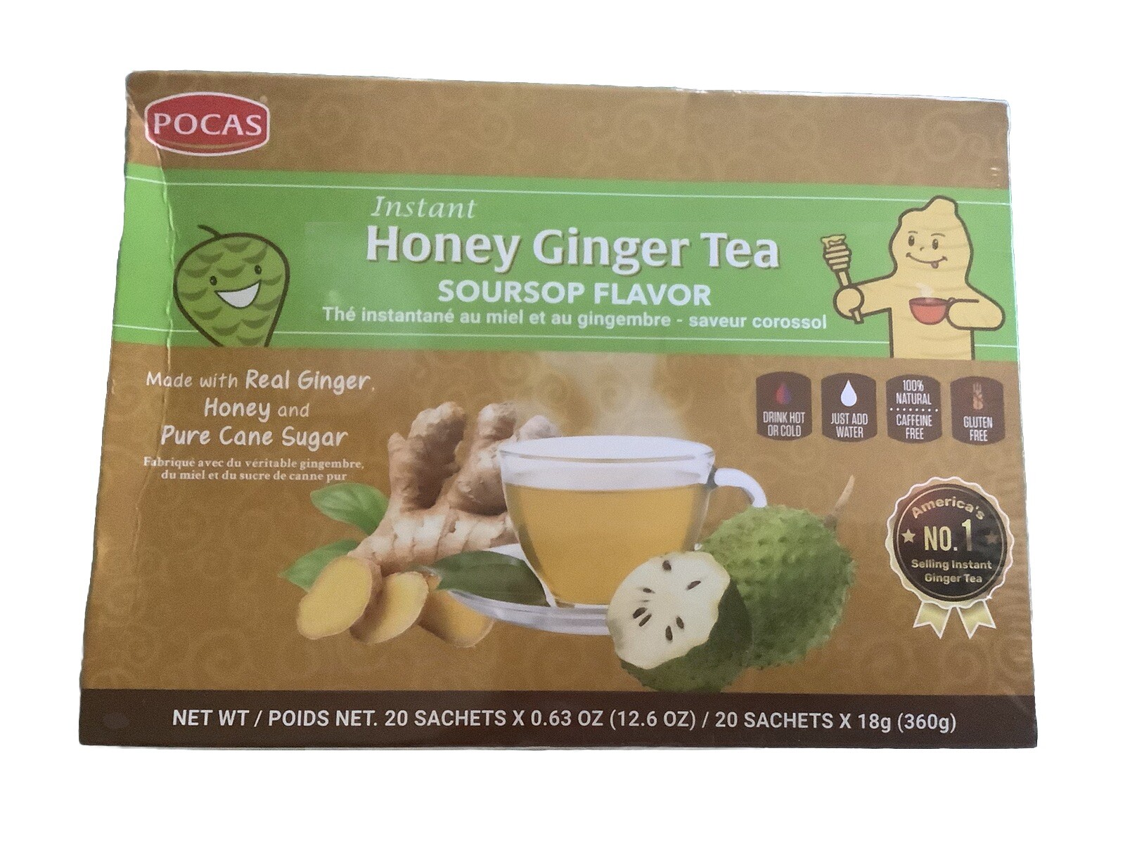 Pocas Honey Ginger Tea original Made w/ Real Ginger &Pure Cane Sugar 20 Bag In