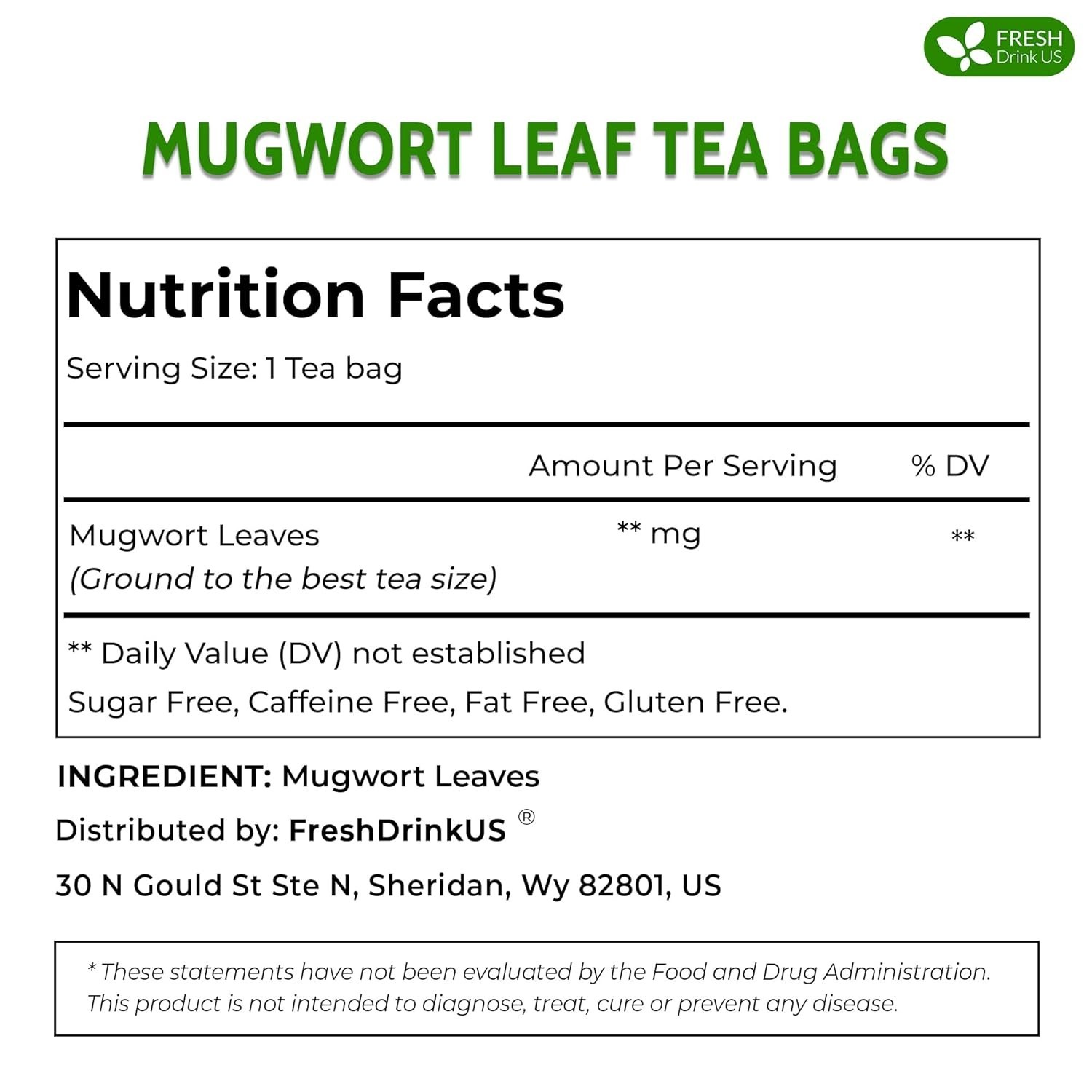 FreshDrinkUS, Premium 45 Mugwort Leaf Tea Bags, 100% Natural and Pure Mugwort Le