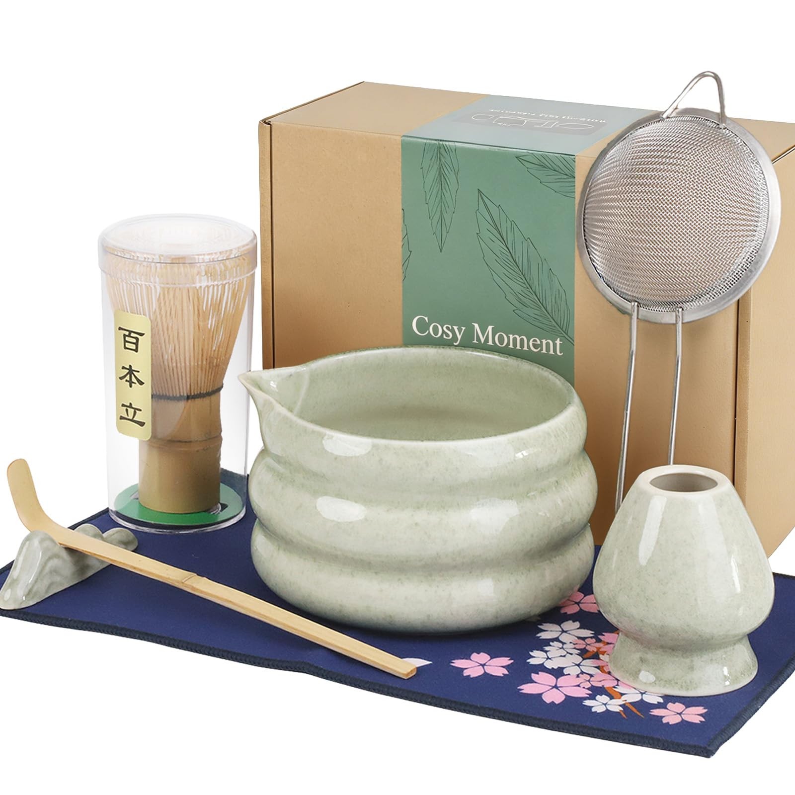 Complete Matcha Set – 7 Pcs Matcha Starter Kit with Bamboo Whisk, Ceramic Bow…