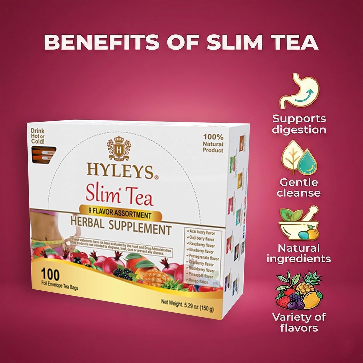 HYLEYS Slim Tea 9 Flavor Assortment 100 Ct – Weight 2 pack