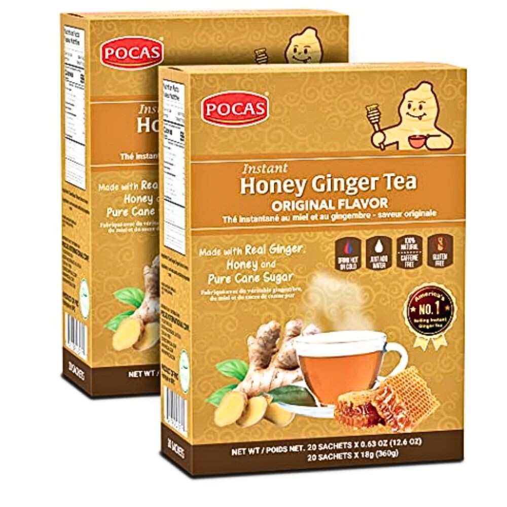 Tea Ginger Honey Lemon Crystals Instant Bag Packets Non GMO Gluten Caffeine Free