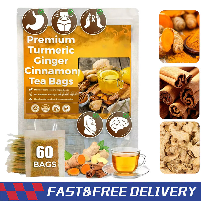60Bags Turmeric Ginger Cinnamon Tea No Additive Support Brain Weight Sleep-Skin