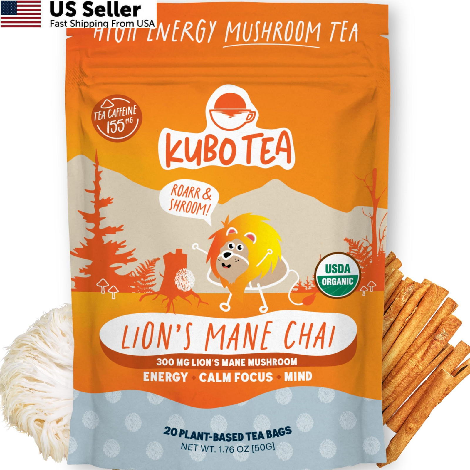 Kubo Lion’s Mane Chai Tea Bags | Organic High Caffeine (155mg) Black +…
