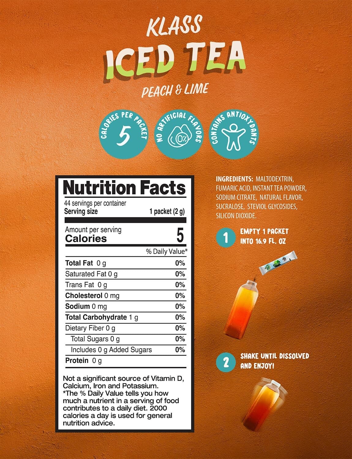 Klass Iced Tea Drink Mix – Sugar Free Variety Pack – Peach & Lime Black Tea On-