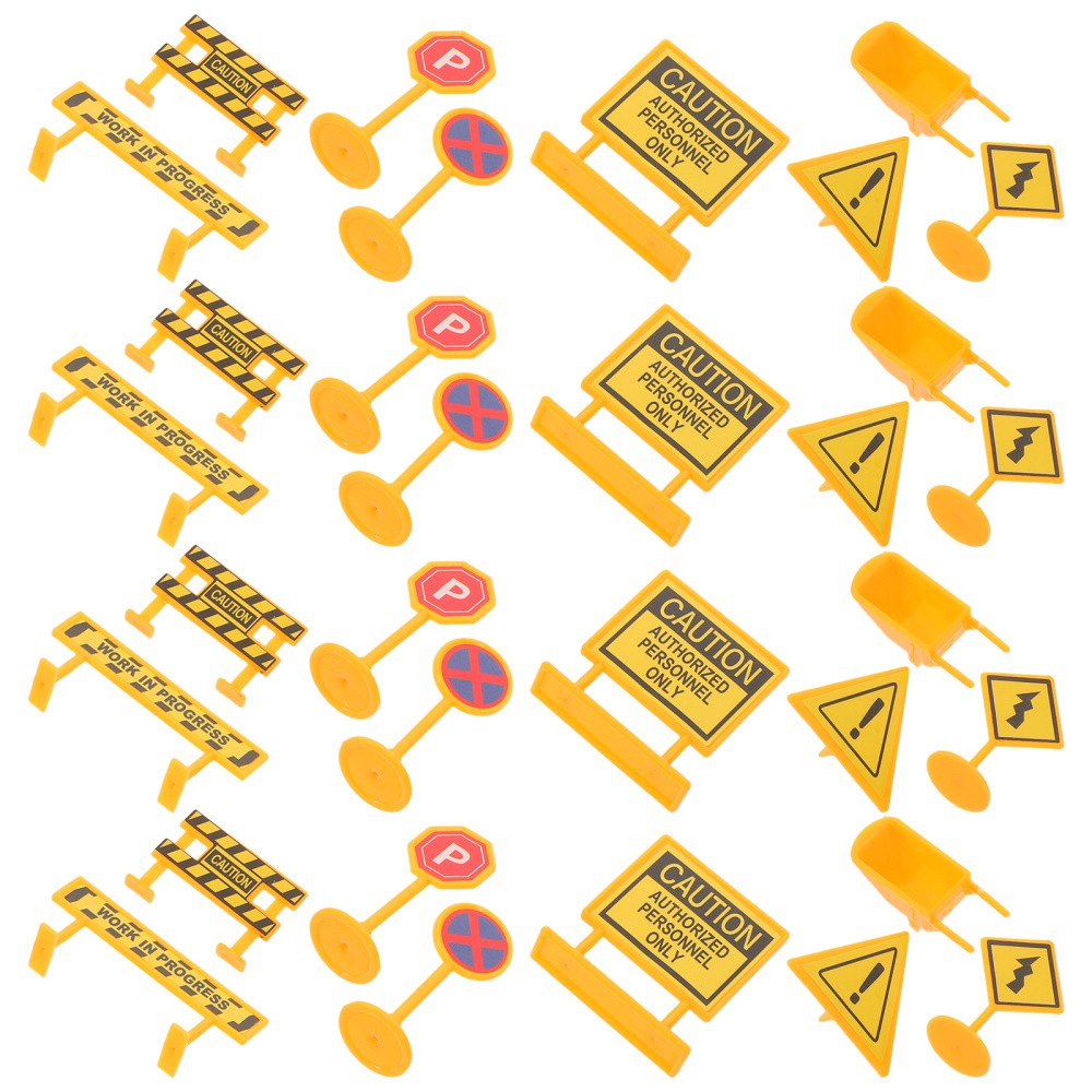 56 Pcs Engineering Road Sign Model Crosswalk Signal Toys Caution Signs Game