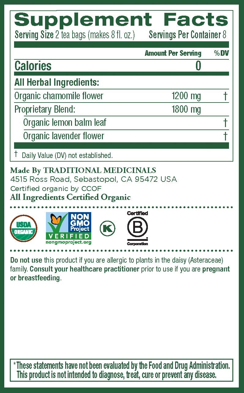 Organic Herbal Tea 16 Count Chamomile Lavender Lemon Balm Calm Digestive Rela…