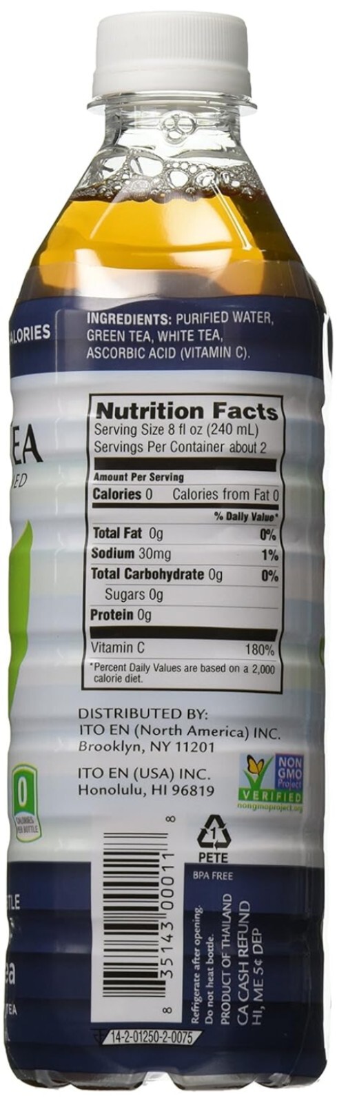 Zero-Calorie Organic Green + White Tea — 12 x 16.9 Fl Oz Pack for Healthy Living