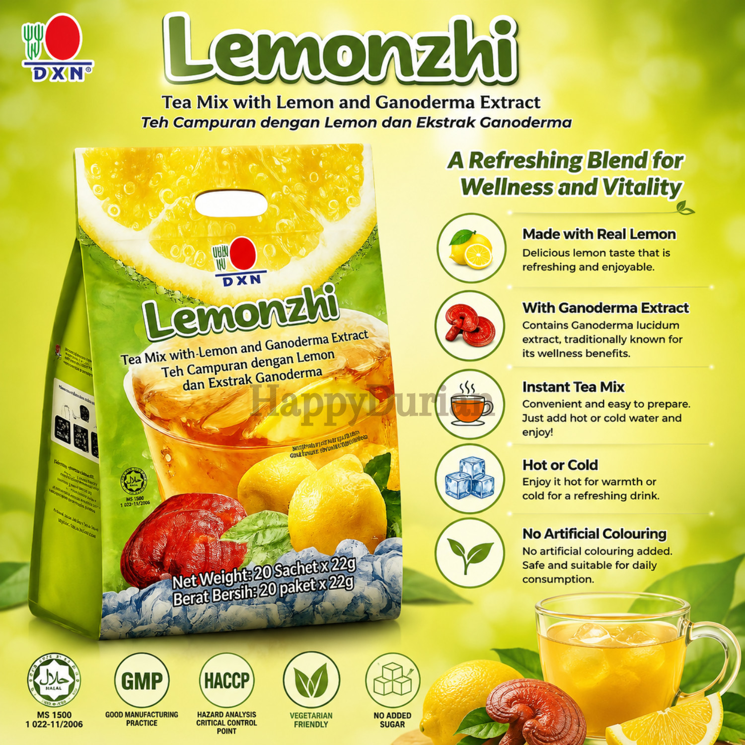 DXN Lemonzhi Instant Tea Drink With Lemon And Ganoderma | 20 Sachets x 22g
