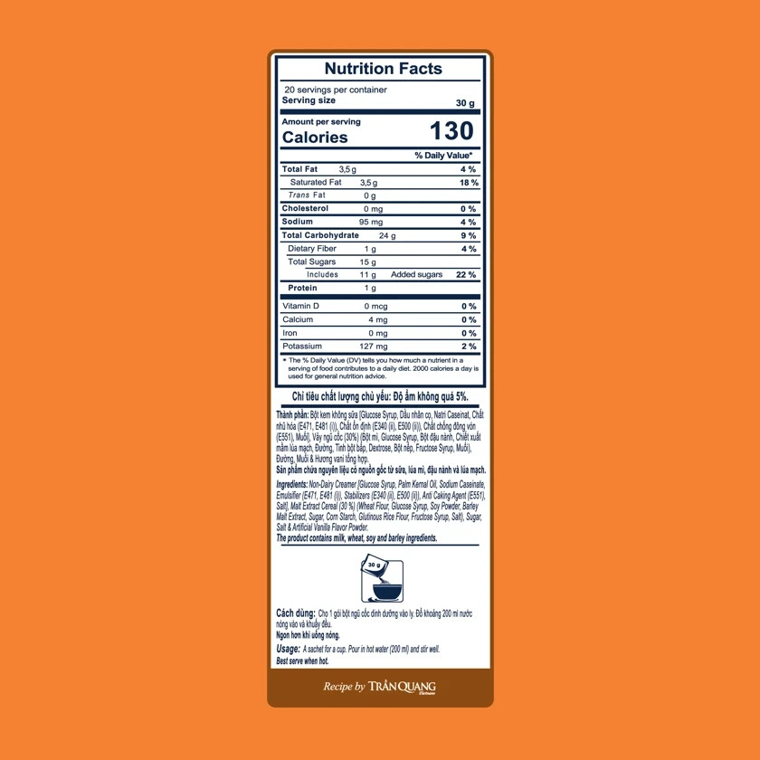Tran Quang Vietnamese Nutritional Cereal Powder 600G (20 Sachets x 30G) VietsWay