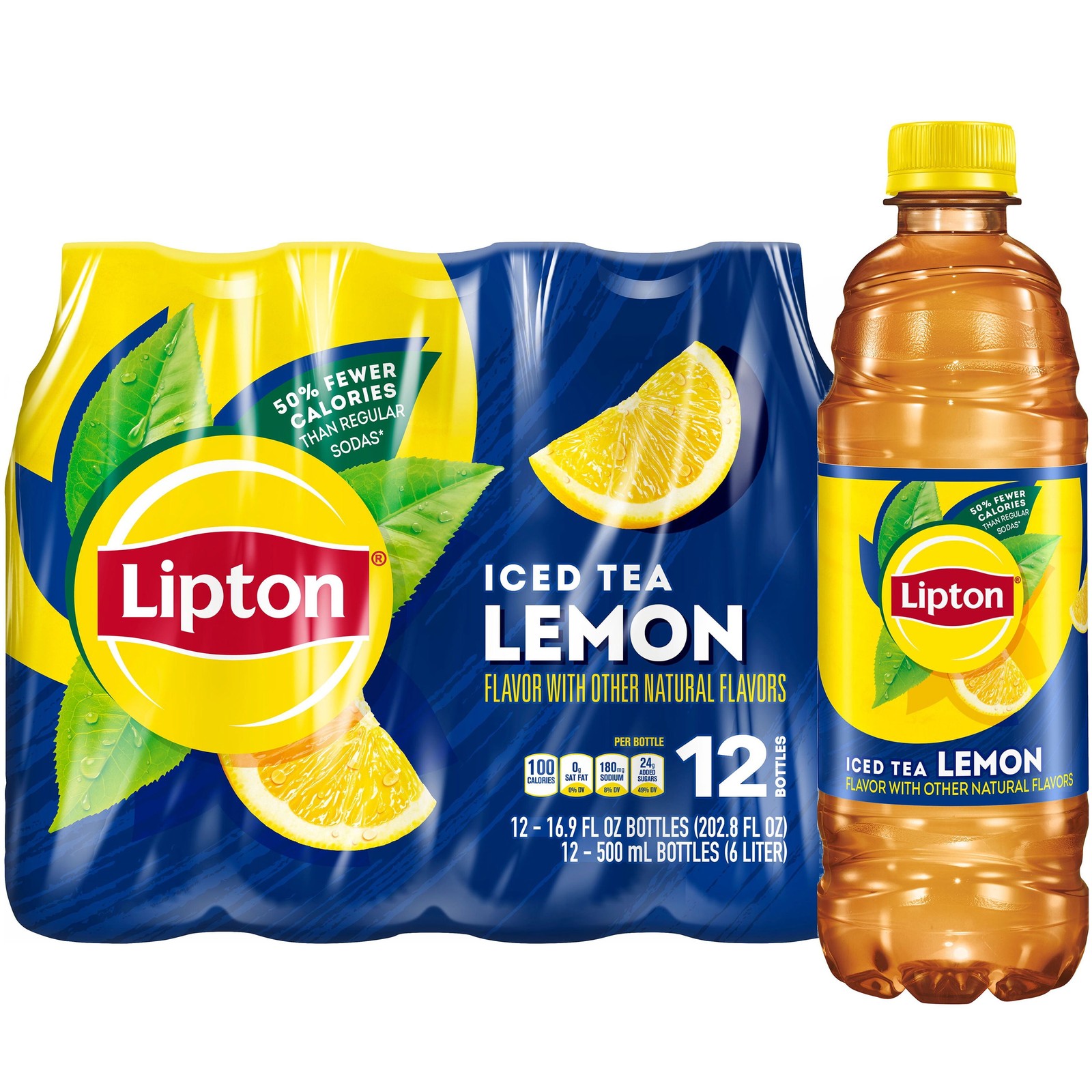 (4 pack) Lemon Iced Tea, 16.9 fl oz, 12 Pack Bottles