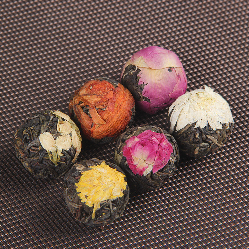 Handmade Ball-shaped Assorted Flowers Flowering Pu-erh Tea Raw 18 Pcs (120g)
