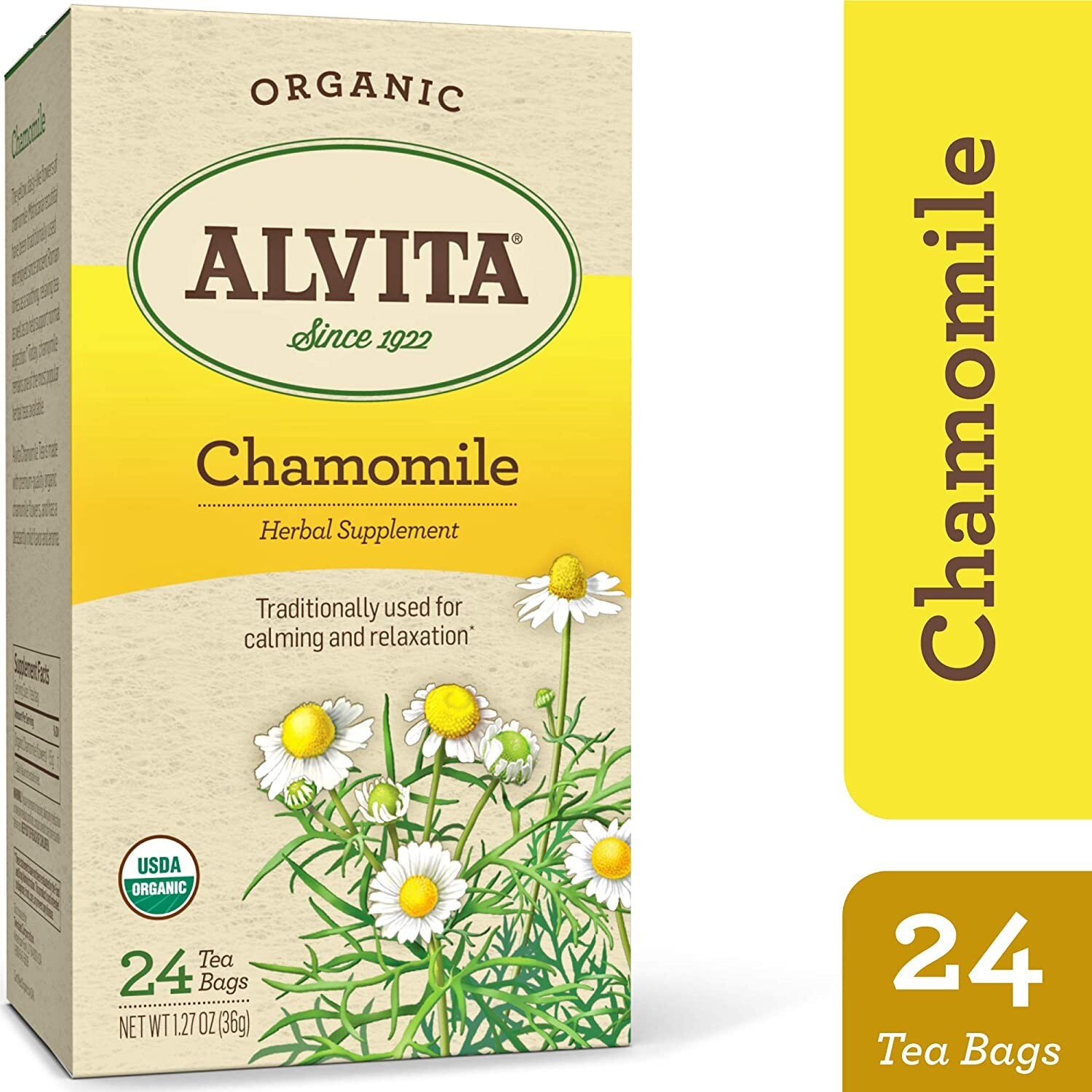 Alvita Chamomile Organic Herbal Tea Bags 24 ( 3 Pack Total 72 Bags) Expr 10/2022