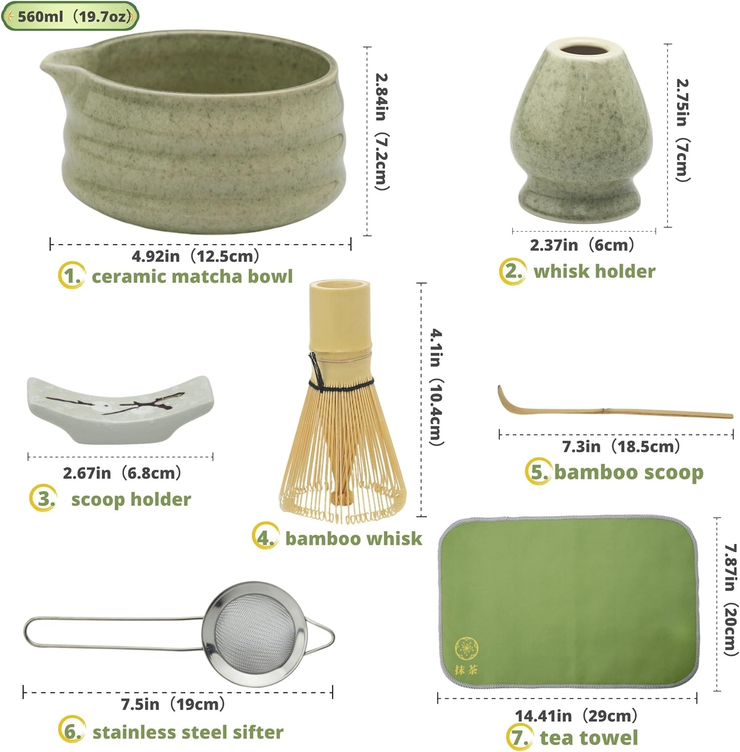 Matcha Tea Whisk Set, 7-Piece Matcha Preparation Tool Set