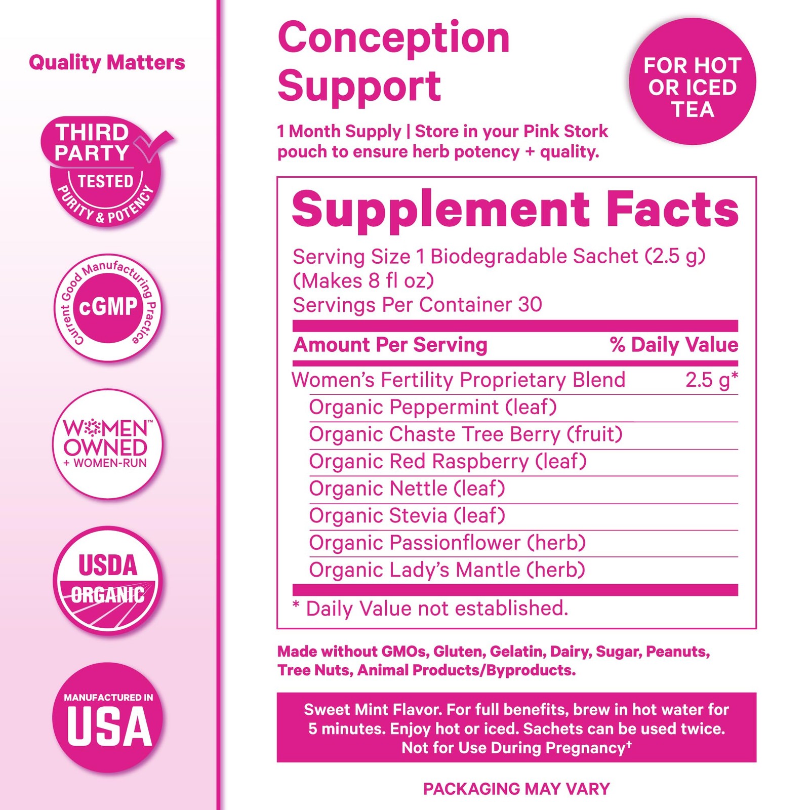 Pink Stork Organic Fertility Tea for Women, Sweet Mint, 15 Count (Pack of 1)
