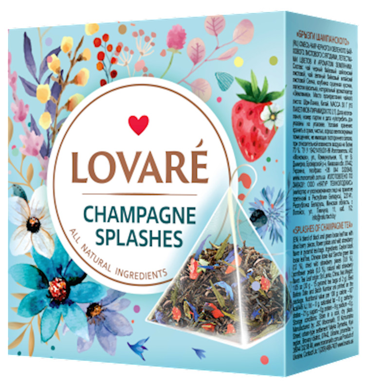 LOVARE Tea “SPLASHES OF CHAMPAGNE” 15 Pyramids Made in UKRAINE Feel The Love
