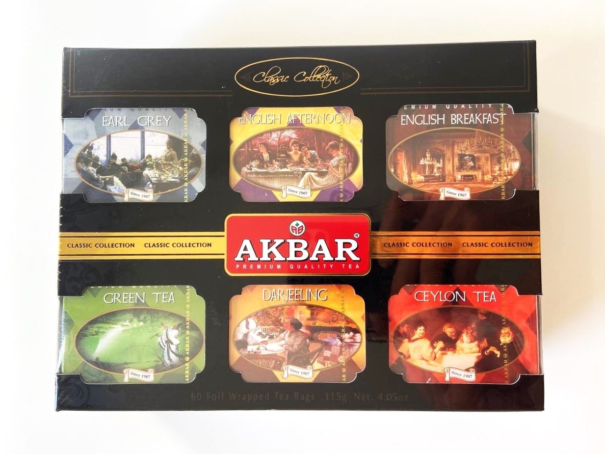 Akbar Classic Collection 60 Foil Tea Bags 115g – 5 Ceylon Tea Varieties Gift Box