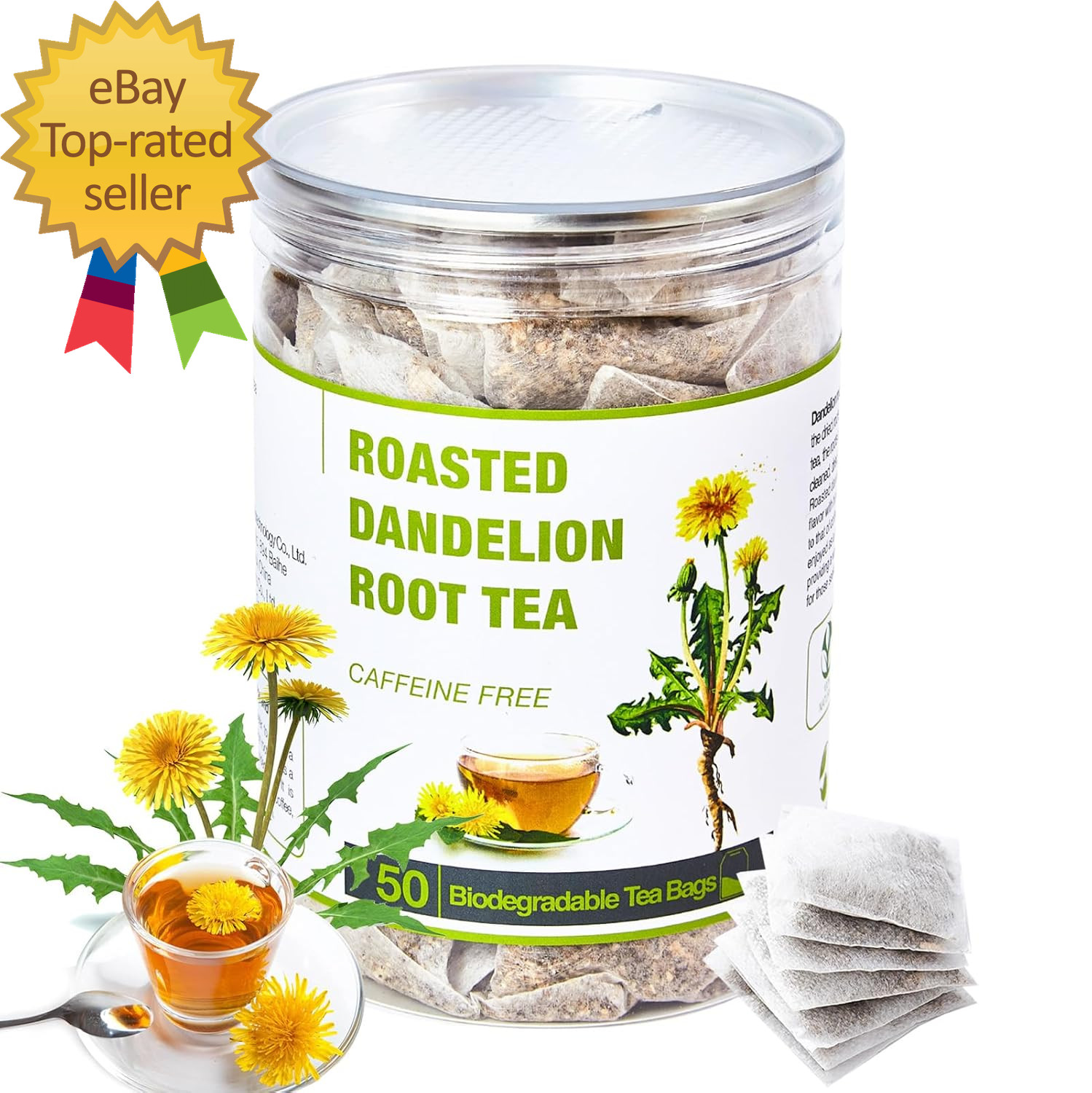 50 Bags Roasted Dandelion Root Tea Bags 2.5/Bags Natural Dried Dandelion Root