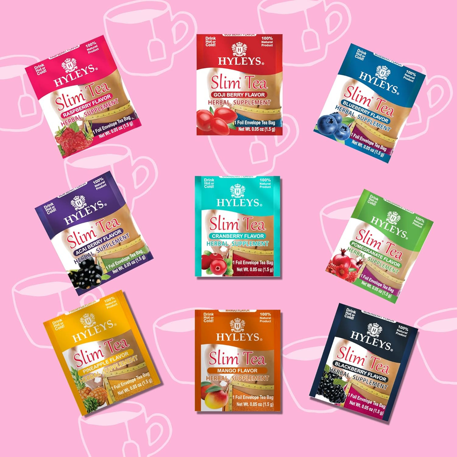 HYLEYS Slim Tea 9 Flavor Assortment 100 Ct – Weight Loss Herbal Supplement Clean
