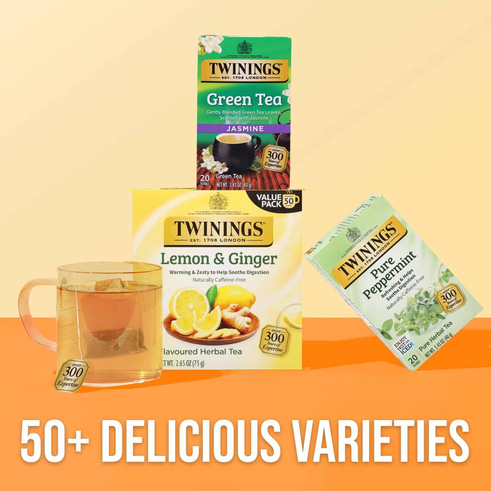 Twinings Lemon & Ginger Herbal Tea Individually Wrapped 50 Count (Pack of 6)