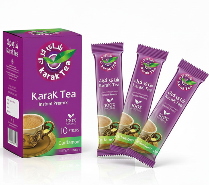 Karak Tea Instant Premix Cardamom Flavor Indian Chai – 10 Sticks Box