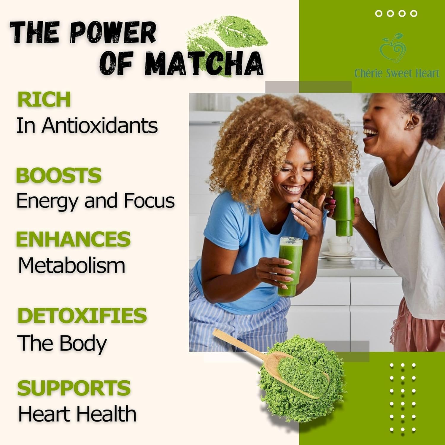 Cherie Sweet Heart Organic Matcha Green Tea Powder – Premium Culinary Grade, Aut