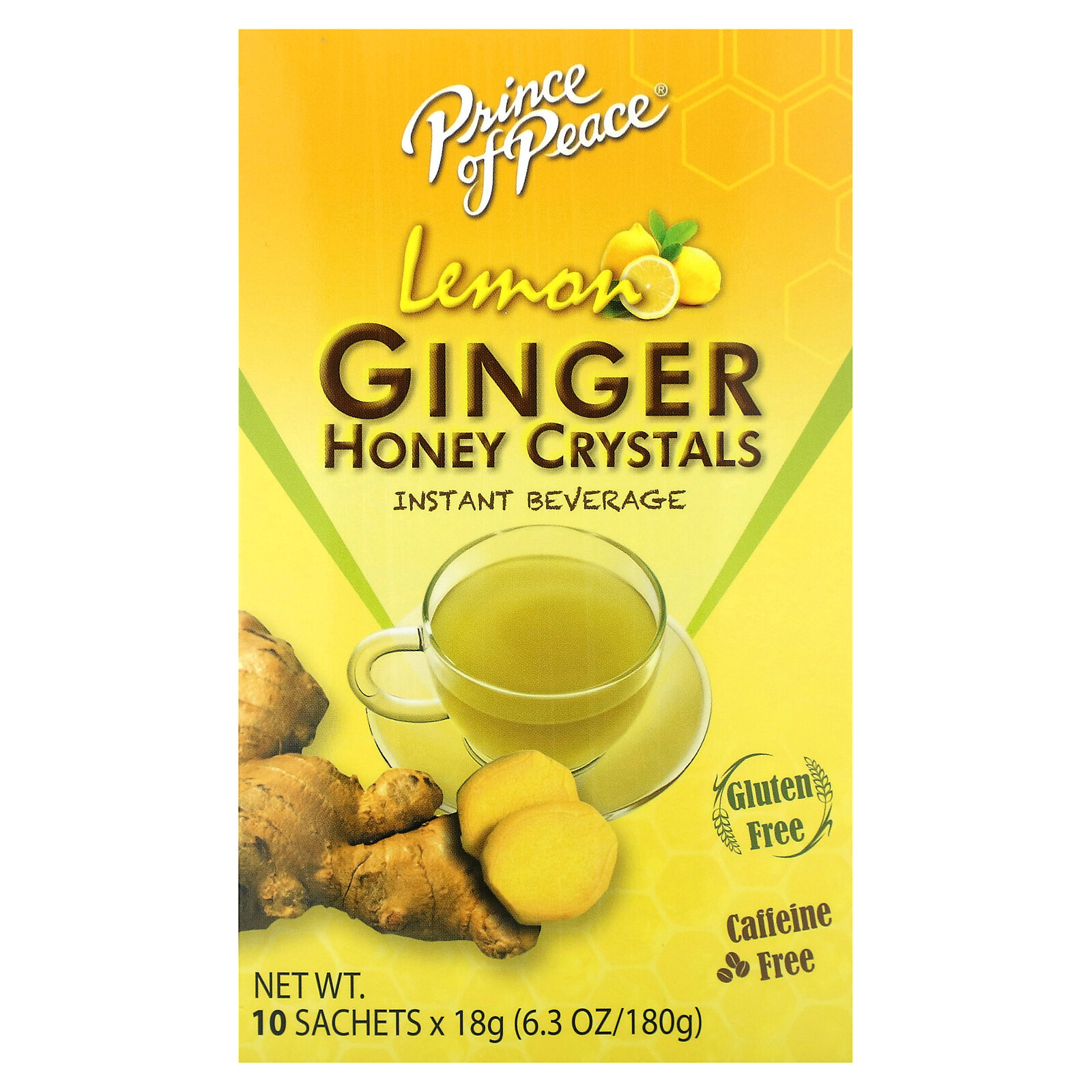 Ginger Honey Crystals Instant Beverage, Caffeine Free, Lemon, 10 Sachets, 6.3 oz