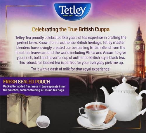 Tetley Premium Black Tea, British Blend 80 Count Tea Bags, 7 oz (198g)